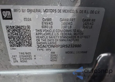 2024 Chevrolet Equinox Ev Rs z USA, uszkodzony, nr VIN 3GN7DNRP1RS232880